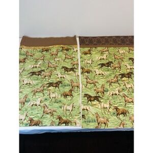 Horse Print Pillowcases Green Handmade x2